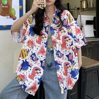 Devil Full Print Short Sleeve Blouse Shirt - Thumbnail 3