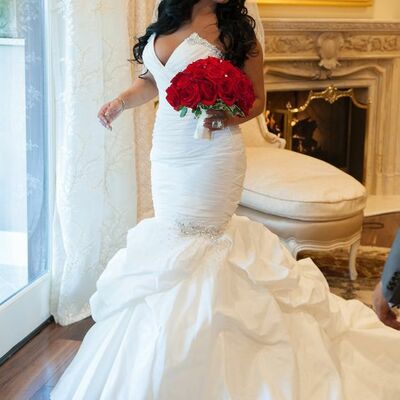 White mermaid tiered wedding dresses deep v neck beading crystals south african bridal gowns,1726 - Thumbnail 1