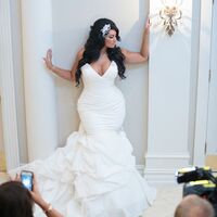 White Mermaid Tiered Wedding Dresses Deep V Neck Beading Crystals South African Bridal Gowns,1726 - Thumbnail 1