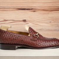 Men's Brown Woven Leather Shoes, Handmade Shoes, Horse bit Loafer Shoes - Thumbnail 2