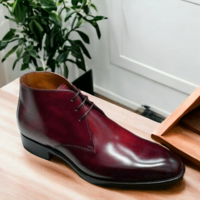 Ankle High Men's Handmade Cordovan Color Boot, Chukka Lace Up Boot - Thumbnail 1