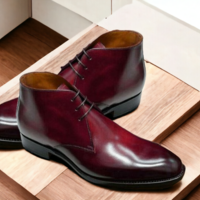 Ankle High Men's Handmade Cordovan Color Boot, Chukka Lace Up Boot - Thumbnail 2