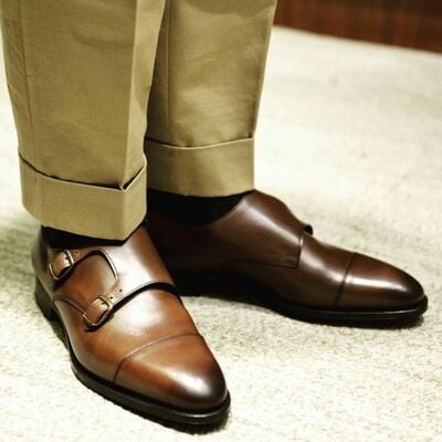 Awesome finising handmade double monk strap dress shoes