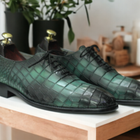 Bespoke Men's Sea Green & Black Alligator Print Shoes, Lace Up Shoes - Thumbnail 1