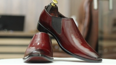Handmade Men's Fashion Burgundy Leather Half Chelsea Dress Shoes