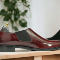 Handmade Burgundy Genuine Leather Shoes, Men's Half Chelsea Shoes - Thumbnail 1