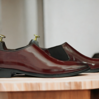 Handmade Burgundy Genuine Leather Shoes, Men's Half Chelsea Shoes - Thumbnail 2