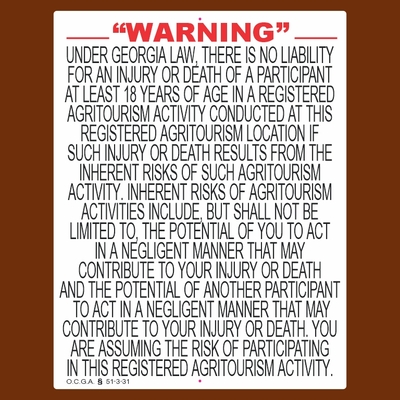 Agritourism Liability Sign