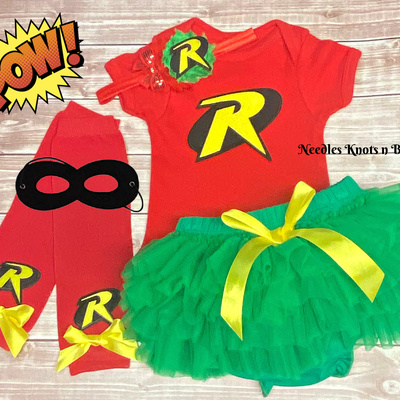 Girls robin superhero costume, baby toddler cosplay outfit, halloween costume - Thumbnail 5