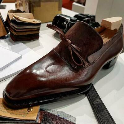 Handmade men brown tassel loafers dress shoes - Thumbnail 1