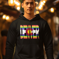 Denve CO Rainbow Flag Black Unisex Hoodie - Thumbnail 2
