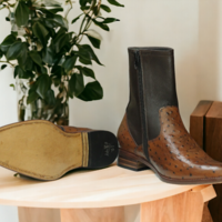 Ankle High Ostrich & Plain Leather Boot, Handmade Zipper Boot - Thumbnail 2