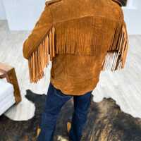 Handmade Men's Brown Fashion Suede Zipper Fringe Jacket - Thumbnail 1