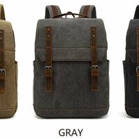 Retro Business Large Capacity Rucksack Double Buckle Rivet Outdoor Camping Travel Computer Bag Canvas School Backpack - Thumbnail 4