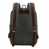 Retro Business Large Capacity Rucksack Double Buckle Rivet Outdoor Camping Travel Computer Bag Canvas School Backpack - Thumbnail 5