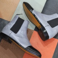 Handmade Men's Two Tone Leather Cap Toe Chelsea Ankle High Boots - Thumbnail 1