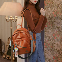 Multi-functional Diagonal Zipper Satchel Bags Nurse Bag Work PU Leather College Backpack Casual Daypack - Thumbnail 1