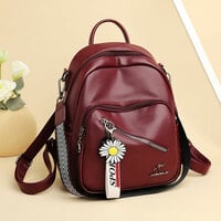 Multi-functional Diagonal Zipper Satchel Bags Nurse Bag Work PU Leather College Backpack Casual Daypack - Thumbnail 4