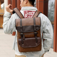 Retro Double Buckle Computer Bag Casual Daypack Work School College Waterproof Backpack  PU Leather Business Rucksack  - Thumbnail 7
