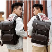 Retro Double Buckle Computer Bag Casual Daypack Work School College Waterproof Backpack  PU Leather Business Rucksack  - Thumbnail 8