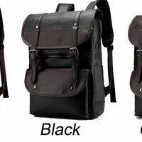 Retro Double Buckle Computer Bag Casual Daypack Work School College Waterproof Backpack  PU Leather Business Rucksack  - Thumbnail 5