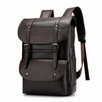 Retro Double Buckle Computer Bag Casual Daypack Work School College Waterproof Backpack  PU Leather Business Rucksack  - Thumbnail 9