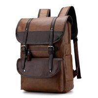 Retro Double Buckle Computer Bag Casual Daypack Work School College Waterproof Backpack  PU Leather Business Rucksack  - Thumbnail 1