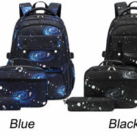Universe Galaxy Star Print Waterproof Plus Size 15.6 Inches Laptop Rucksack With Lunch Bag Pencil Bag 3 Piece Set Daypack Student Rucksack - Thumbnail 1