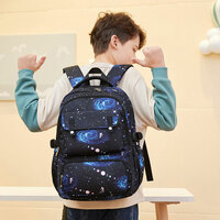 Universe Galaxy Star Print Waterproof Plus Size 15.6 Inches Laptop Rucksack With Lunch Bag Pencil Bag 3 Piece Set Daypack Student Rucksack - Thumbnail 7