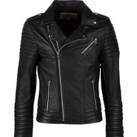 Handmade Men's Black Leather Zipper Biker Double Pocket Jacket - Thumbnail 1