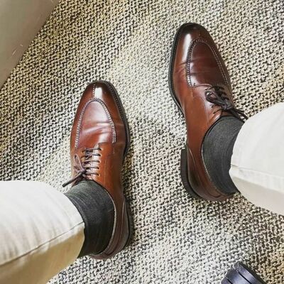 Hot Sale Men's Hand Stitch Brown Split Toe Style Leather Lace Up Shoes