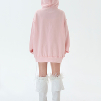 Light pink velvet cat ear bow letter print loose hoodie - Thumbnail 1