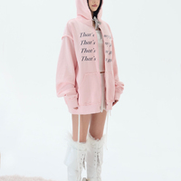 Light pink velvet cat ear bow letter print loose hoodie - Thumbnail 4