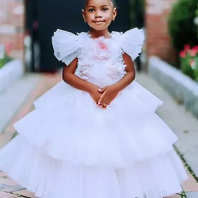 White simple flower girl dresses ball gown tulle hand made flowers vintage little girl peageant dress gowns - Thumbnail 5