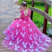 Kids Formal Wear Elegant Birthday Dress Short Sleeve Satin Ball Gown Flower Girl Dresses for Wedding TUTU Cute Princess Kids Gown - Thumbnail 1