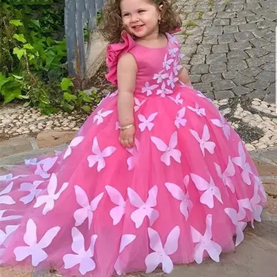 Kids formal wear elegant birthday dress short sleeve satin ball gown flower girl dresses for wedding tutu cute princess kids gown - Thumbnail 5