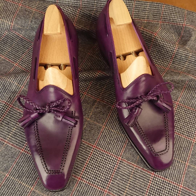 Bow style tassel purple square toe leather moccasin loafers men shoes - Thumbnail 1