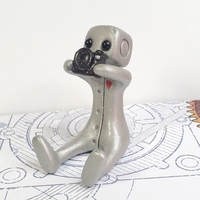 Camera Shy Robot Resin Art Toy Figure Kawaii Desk Buddy Gift - Thumbnail 4