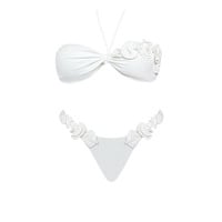 Cute Off-White 3D Flowers Halter String 2PCS Bikini Swimsuit - Thumbnail 2