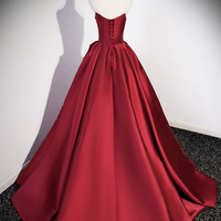 Burgundy Satin Long Prom Dress - Thumbnail 2