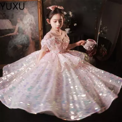 Cute Flower Girl Dresses For Wedding sequined Girls Pageant Dress A Line Kids Birthday Gowns