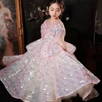 Cute Flower Girl Dresses For Wedding sequined Girls Pageant Dress A Line Kids Birthday Gowns - Thumbnail 2