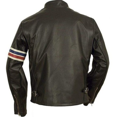 Handmade men's black leather fashion stripped jacket