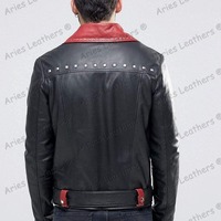 Fashion Handmade Men's Black Leather Zipper Biker Jacket - Thumbnail 1