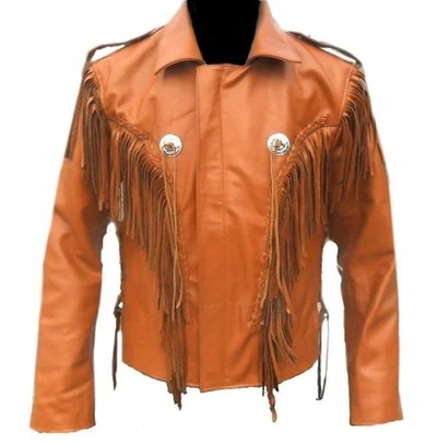 Handmade Men's Tan Style Leather Fringe Jacket