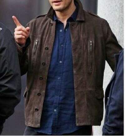 Handmade Men's Leather & Suede Brown Pocket Button Jacket