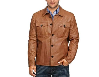 Handmade Men's Long Sleeve Stylish Brown Double Pocket Button Jacket