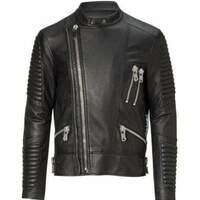 Handmade Men's Leather Black Zipper Biker Fashion Jacket - Thumbnail 1