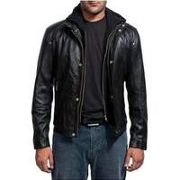 Handmade Men's Black Leather Zipper Pocket Biker Jacket - Thumbnail 1