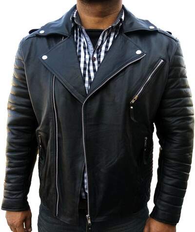 Handmade Men's Black Leather Fashion Zipper Pocket Jacket